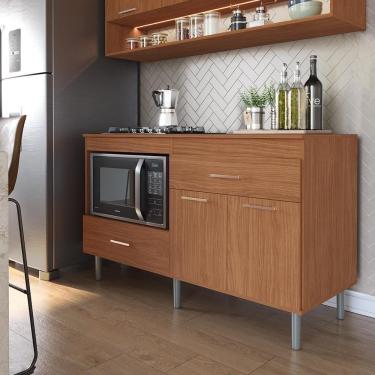 Imagem de Balcão Para Cooktop 1,40m 5 Bocas 1 Nicho Com 2 Portas E 2 Gavetas Turim Nature Lojas Movelove