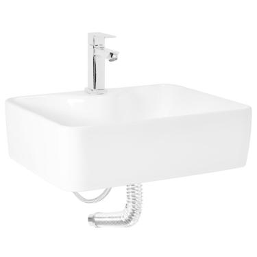 Imagem de Kit Banheiro Cuba Louça Apoio +Torneira+Válv+Sifão+Flexível