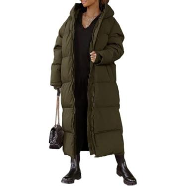 Imagem de Mulheres Longo Acolchoado Casaco Com Capuz Maxi Comprimento Manga Longa Puffer Jaqueta Acolchoada Casaco Acolchoado Inverno Outerwear, Army green, XL