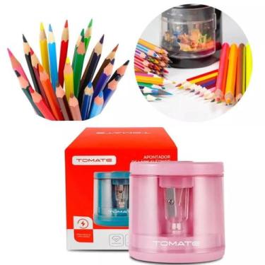 Imagem de Apontador Lápis Elétrico Automático Crianças Escolar A Pilha Cor Rosa 