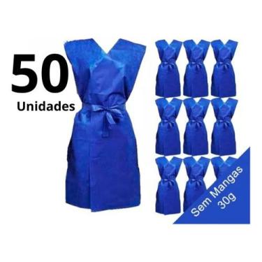 Imagem de 50 Avental Descartável 30g Azul S/ Manga Hospitalar Clinicas - Aradesc