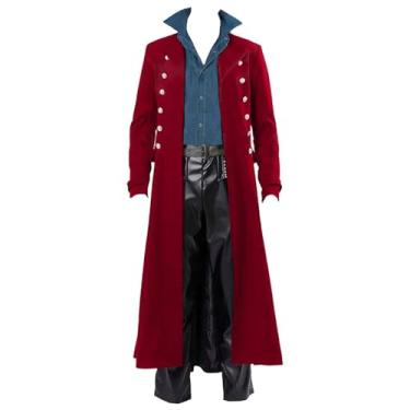 Imagem de BITSEACOCO Jaqueta retrô gótica medieval masculina steampunk de Halloween fantasia LARP cosplay fantasias trench coat, Vinho tinto, G