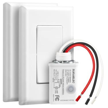 Imagem de Suraielec Kit de interruptor e receptor de luz sem fio, 15A de alta potência, sem fiação, alcance RF de 30 metros, controle remoto programável, interruptores de parede de 3 vias para lâmpada, luz de