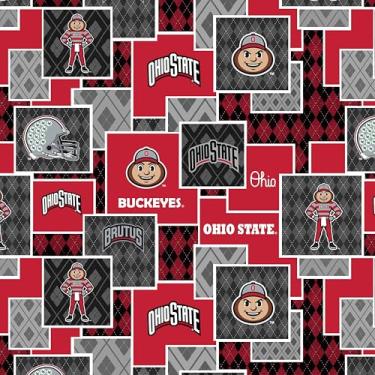 Imagem de Tecido acolchoado de algodão licenciado oficial Ohio State University - Ohio State Buckeyes Argyle Boxes Tecido de algodão vendido por The Yard