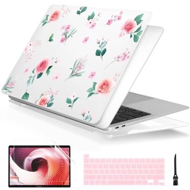 Imagem de Batianda Capa para MacBook Pro de 13 polegadas, chip M2 2022 e modelo A2338, M1, A2251, A2289, versão 2021, 2020, série floral, capa fosca rígida com capa de teclado e protetor de tela, rosa pêssego