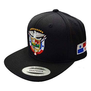 Imagem de Chapéus Panamá Vintage ou Snapback com escudo Panana e bandeira, Snapback/preto/colorido, tamanho �nico