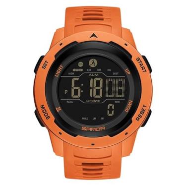 Imagem de FANMIS Relógio masculino com pedômetro, militar, multifuncional, 50 m, impermeável, digital, para esportes ao ar livre, X Laranja