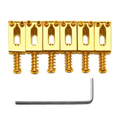 Imagem de MAXCHEER Selas de ponte tremolo para guitarra de 10,5 mm para substituição de guitarra elétrica Fender Stratocaster Strat Telecaster Tele (dourada)