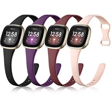 Imagem de Getino Compatível com Fitbit Versa 3/Versa 4 pulseiras/Sense/Sense 2 pulseiras femininas e masculinas, acessórios esportivos macios, pulseira fina para Fitbit Versa 4/Versa 3/Sense 2/Sense Watch, pequena preto/ameixa/vinho/rosa