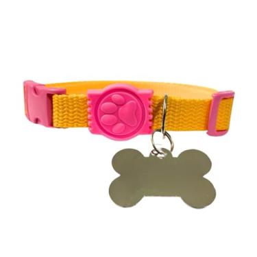 Imagem de Coleira para Cachorro com Placa de Identificação (ROSA/AMARELO, P)