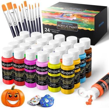 Imagem de Conjunto de tinta acrílica GOTIDEAL 24 cores 59mL com pincéis