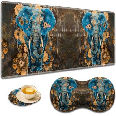 Imagem de Mouse pad grande para jogos + suporte de pulso + porta-copos de café, almofada de mesa com bordas costuradas, conjunto antiderrapante adequado para trabalho de escritório e casa - gorgulho manchado