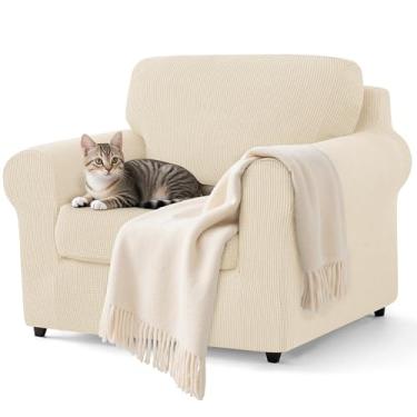 Imagem de Subrtex Conjunto de 3 peças de capa elástica para sofá, conjunto de capas de sofá, capas de almofada, protetor de móveis, conjunto de coleção para sofá grande e poltrona (pequeno, marfim)