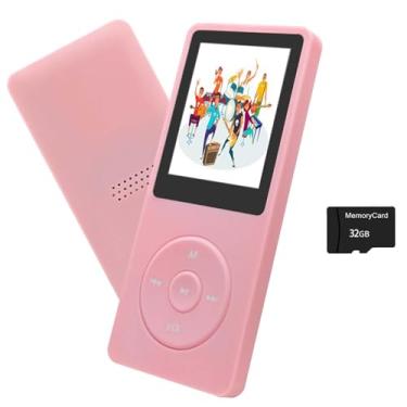 Imagem de Leitor de MP3 de 32 GB com alto-falante, fones de ouvido, reprodutor de música portátil para crianças, suporta rádio FM, gravador de voz, e-book, suporta até 128 GB, rosa