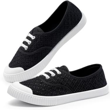 Imagem de Harvest Land Tênis feminino de lona, cano baixo, sem cadarço, feminino, moderno, tênis de caminhada, Flor preta, 38