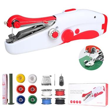Imagem de Máquina de costura portátil, mini máquina de costura elétrica portátil para adultos iniciantes, fácil de usar e ponto rápido adequado para roupas, tecidos, cortes, viagens domésticas DIY (vermelho)