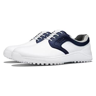 Imagem de PGM Tênis de golfe masculino respirável para o verão, tênis de golfe, tênis esportivo antiderrapante para caminhada ao ar livre, Estilo 3 - Branco e azul, 41