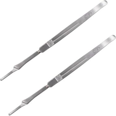 Imagem de HAISENGO Pacote com 2 cabos de bisturi de aço inoxidável nº 7, suporte de faca de bisturi para lâminas nº 10, 11, 12, 15, perfeito para estudantes, uso educativo, uso diário, faça você mesmo