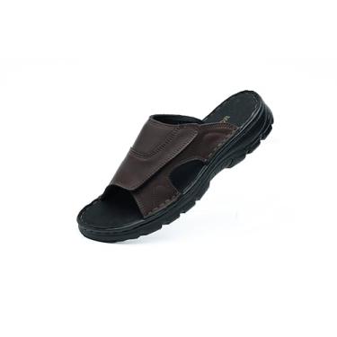 Imagem de MGGMOKAY Sandálias de couro masculinas confortáveis antiderrapantes com alças ajustáveis, Marrom, 41