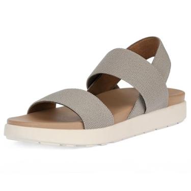 Imagem de PTUPLYU Sandálias femininas confortáveis, casuais de plataforma baixa com alça traseira leves, ortopédicas para viagem, Caqui, 36