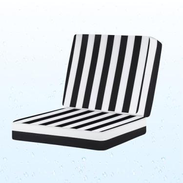 Imagem de Iheqard Conjunto de almofada de assento profundo para ambientes externos, 61 x 61 cm, à prova d'água e resistente ao desbotamento, encosto com laços para pátio, jardim, quintal e varanda (listras