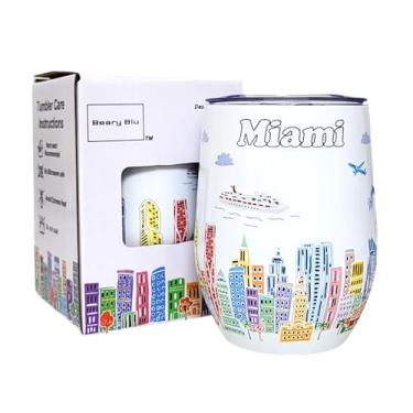 Imagem de Beary Blu City Themed Artwork Série de copos de 355 ml - Projetado nos EUA - Copo isolado a vácuo com tampas - Caneca de viagem de aço inoxidável para vinho e café, água, para bebida quente e fria
