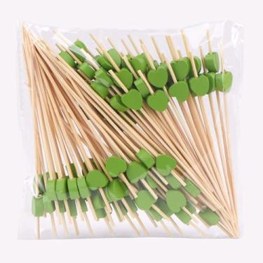Imagem de JtmyAota 100 Pack Fruit Toothpicks, Heart-Shaped Bamboo Cocktail Picks, Natural Bamboo Toothpicks for Appetizers Fruit Cake Dessert Barbecue Snacks Sandwiches (Green)