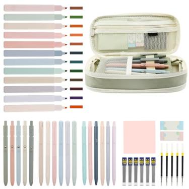 Imagem de Conjunto de material escolar elegante, conjunto versátil de artigos de papelaria, kit de estojo de caneta de gel marca-texto, artigos de papelaria essenciais ergonômicos de cor brilhante para