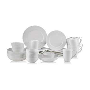 Imagem de Mikasa Annabelle Bone China Conjunto de louça de 40 peças, serviço para 8, porcelana branca leve e resistente a lascas com design elegante