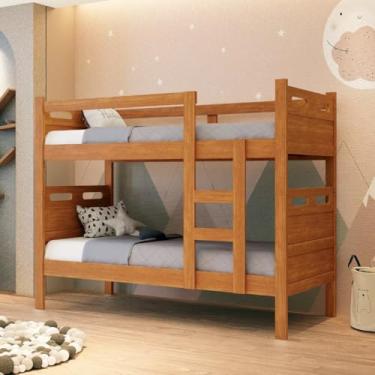 Imagem de Beliche Bicama Solteiro 100% MDF com Escada Grade de Proteção e Funcionalidade 2 em 1 Vira 2 Camas de Solteiro Independentes Otimização Segurança e Conforto (Nature)