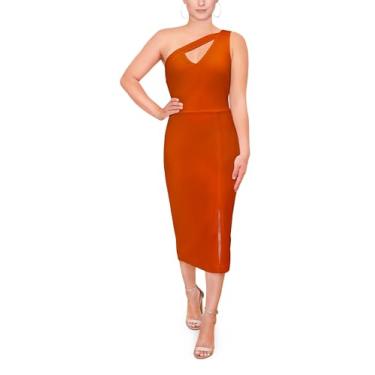 Imagem de RACHEL Rachel Roy Vestido feminino Lara de um ombro só, colado ao corpo, midi para coquetéis, Açafrão, PP