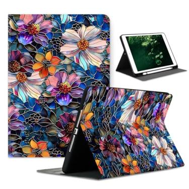 Imagem de Compatível com iPad Air 11 polegadas M3 M2 2025/2024 7ª/6ª geração e Air 5ª/4ª geração 2022/2020 com suporte para lápis, vitral artístico floral