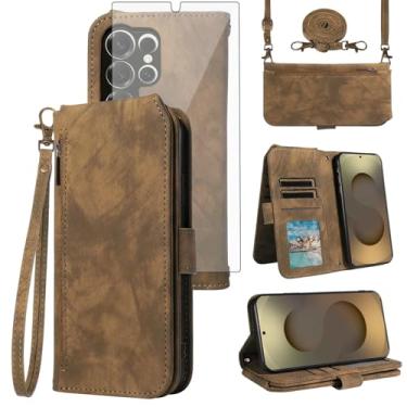 Imagem de Asuwish Capa de celular para Samsung Galaxy S25 Ultra 5G carteira celular com protetor de tela de vidro temperado alça transversal alça flip suporte para cartão S25Ultra 25S S 25 25Ultra 6.9 2025