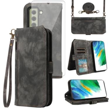 Imagem de Asuwish Capa de celular para Samsung Galaxy S21 FE 5G carteira celular com protetor de tela de vidro temperado alça transversal alça flip porta-cartões S 21 EF S21FE5G UW S21FE 21S G5 16.3 cm feminino