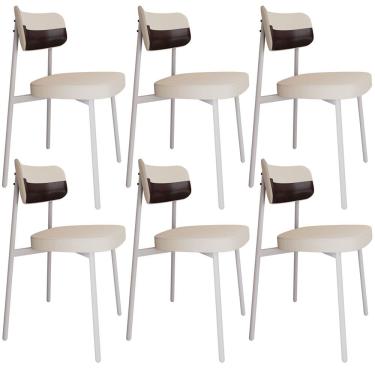 Imagem de Kit 06 Cadeiras Estofada Para Sala de Jantar Astrid Branco C01 Linho Palha Courino Café - Lyam Decor