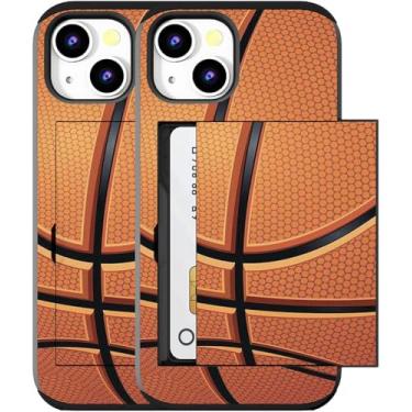 Imagem de MUQR Capa compatível com iPhone 15 Plus com porta-cartão fofo - Design Kawaii, proteção contra quedas de nível militar, capa carteira robusta para mulheres (esportes de basquete preto)