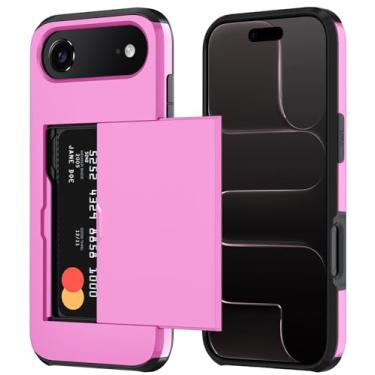 Imagem de Qinmay Capa carteira compatível com iPhone 17 Air, suporte de cartão embutido, camada dupla protetora resistente à prova de choque com compartimento para cartão oculto, capa fina para celular para