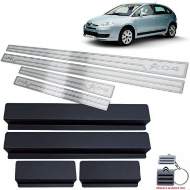 Imagem de Soleira Em Aço Inox Citroen C4 Hatch Prata Alto Relevo