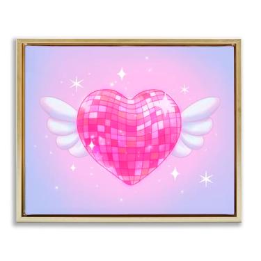 Imagem de Stupell Industries Arte de parede em tela flutuante com moldura dourada Disco Heart with Wings, design de Stephanie Sanchez, 43 x 53 cm