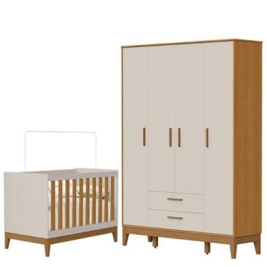 Imagem de Guarda Roupa Infantil Flip 4 Portas com Berço Americano Flip Areia Ace