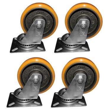 Imagem de Kit 4 Rodas 127Mm Ferro/Poliuretano 5``/Placa Giratória