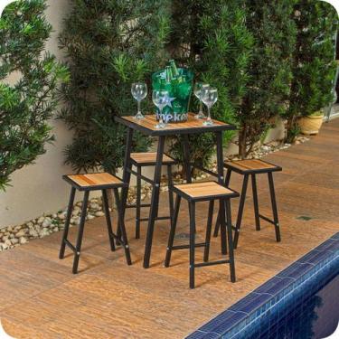 Imagem de Conjunto De Mesa E 4 Bancos Quadrado Preto P/ Sacada Pequena - MetalCr