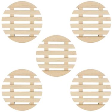 Imagem de Descanso De Panela Redondo Madeira Ripado 14,5Cm Kit 05 Un