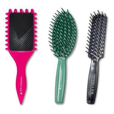 Imagem de Kit Escova Cabelo Fitagem Onda Cachos Escovas Raquete Vazada - RJI Uti