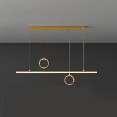 Imagem de Lustre Preto Fosco Linear Lustre Ilha Pendente Luz Moderna Tira Longa LED Teto Pendente Luz Ouro Antigo Regulável Luminária Pendente para Cozinha Sala de Jantar Restaurante Bar, Dourado