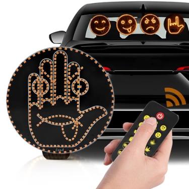 Imagem de GSOWO Luz de gestos de mão 8 em 1 para carro, [4 gestos e 4 emojis] Luz Glogesture com controle remoto, [14 opções de modos] Placa de LED manual Road Rage para janela de carro, acessórios engraçados