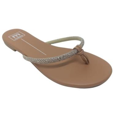 Imagem de Moleca, Chinelo Moleca Feminino Napa Turim com Tira em Strass (Ouro Rosado/Nude, BR, Adulto, Numérico, 37)