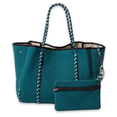 Imagem de POPUPS Sacola grande de neoprene para praia, academia, fraldas, piscina, viagens – leve, resistente à água e multiuso para mulheres, Verde esmeralda