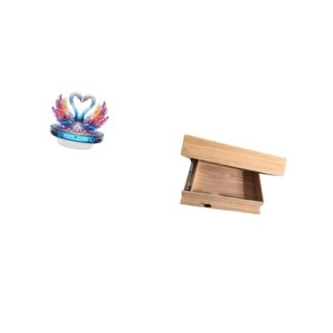 Imagem de Fenteer Centro de Mesa com Escultura de Cisne em Acrílico com Prateleira Flutuante, Compartimento de Gaveta Montado Na Parede para Decoração de Armário de Est