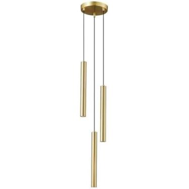 Imagem de Lustre Cluster Cilindro LED Pendente Luz Redondo Linear Mini Moderno Teto Pendurado Luz V-intage Lustre Industrial para Quarto Fazenda Corredor, Dourado